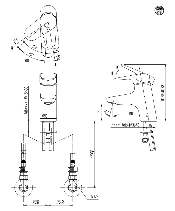 イナックス(INAX) シングルレバー混合水栓 LF-WF340SYC-MB